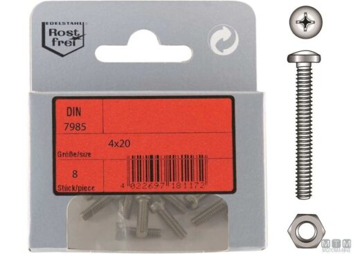 Pak cilinderkop Schroeven Phillips A4 DIN 7985 6x25 met Moeren 4st