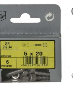 Zeskant kop schroeven din 912 + moeren mm 4x25 verpakking 6 / stuks